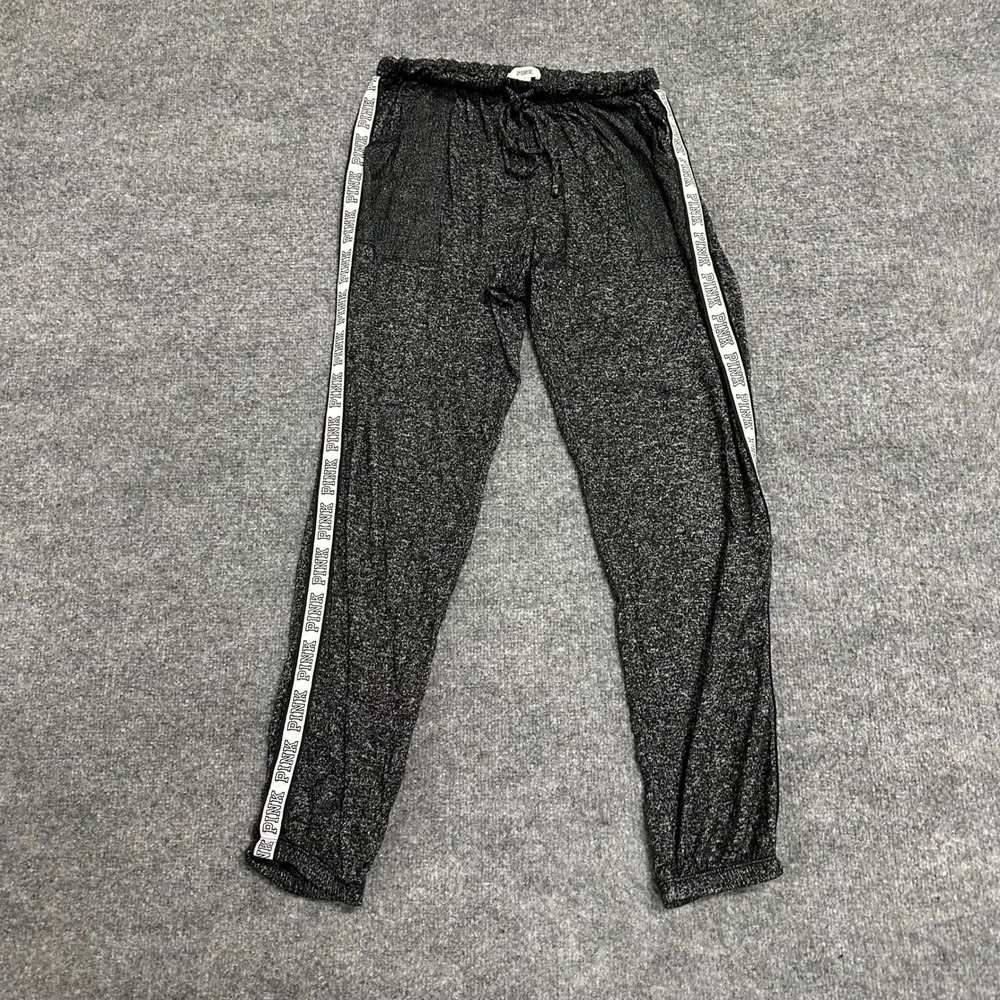 Pink Joggers Womens Size S Black Viscose Marled Side Stripe Logo Sleepwear Pants